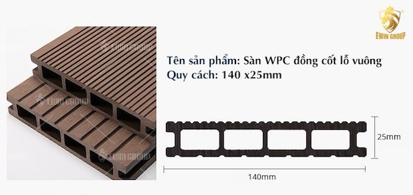 Kích thước sàn gỗ nhựa ngoài trời WPC đồng cốt lỗ vuông của EWIN GROUP