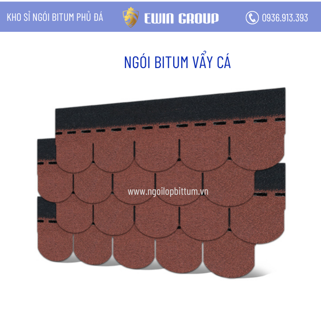 Ngói bitum vảy cá Ewin – Màu đỏ đô