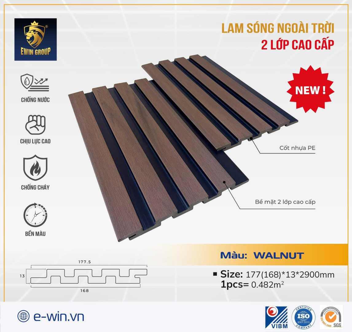 TẤM ỐP LAM SÓNG PE 2 LỚP LUXURY 01 ( WALNUT)