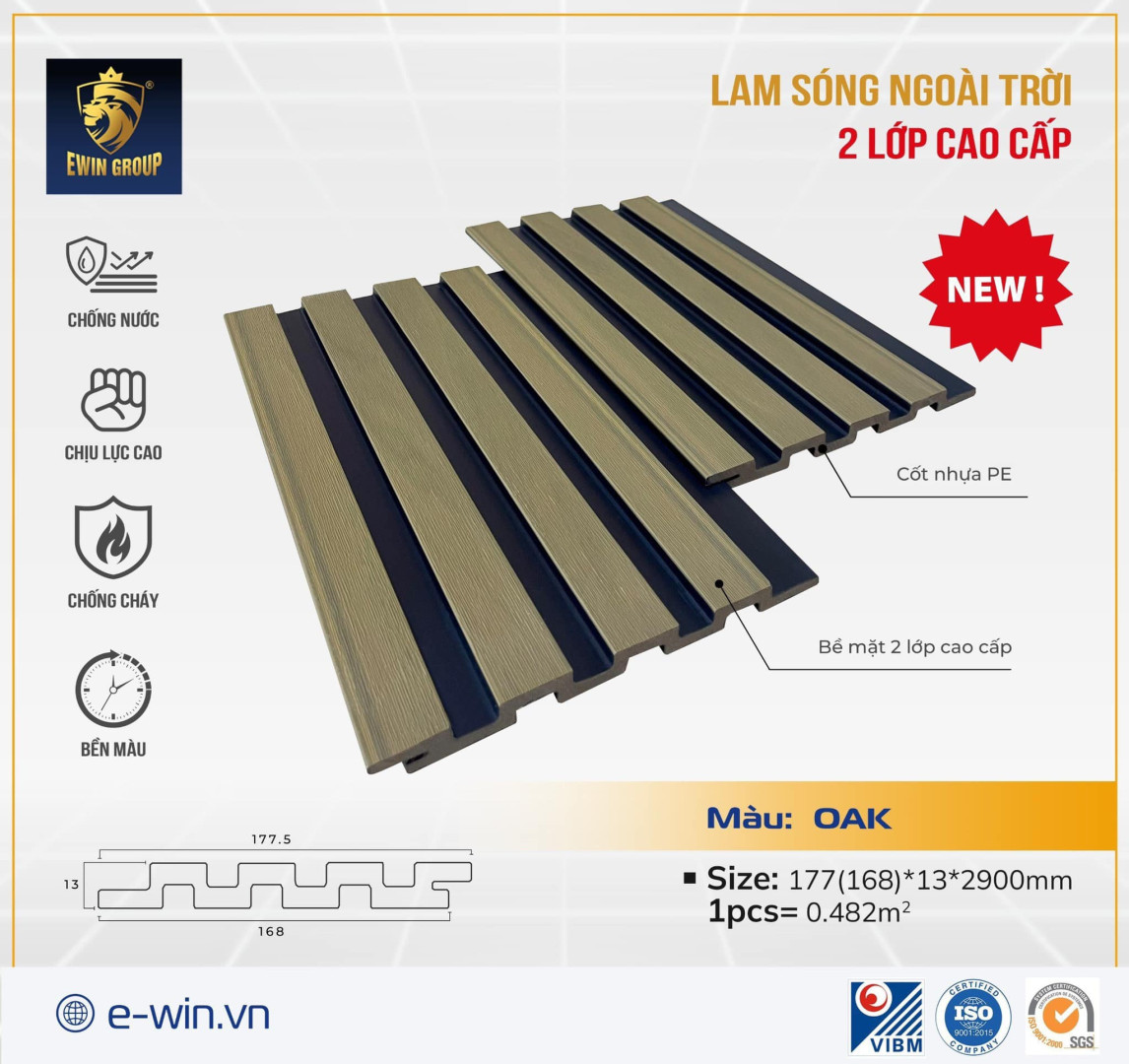 TẤM ỐP LAM SÓNG PE 2 LỚP LUXURY 02 ( OAK)