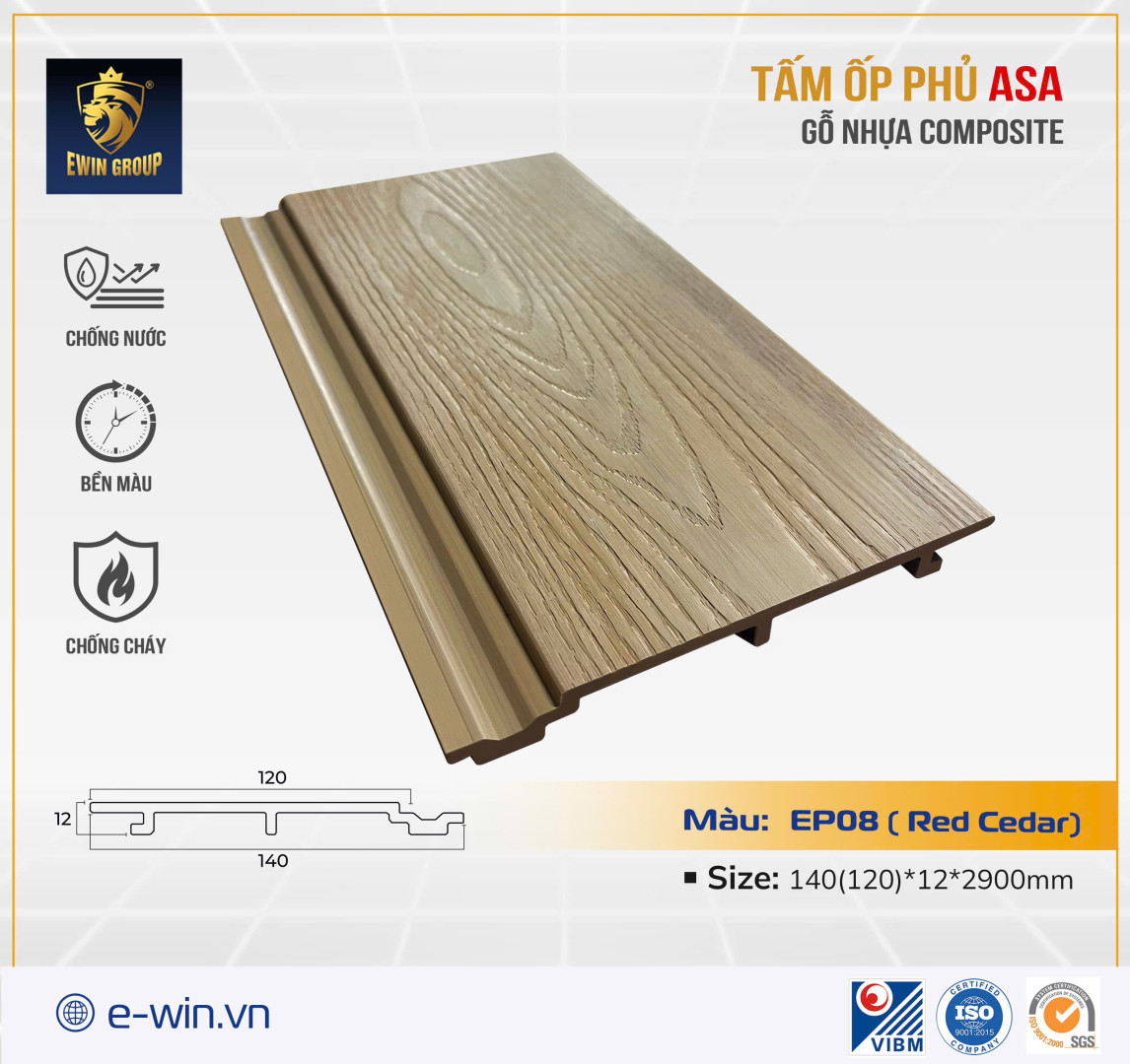 TẤM ỐP GỖ NHỰA PVC PHỦ ASA – MSP EP08 ( Red Cedar)