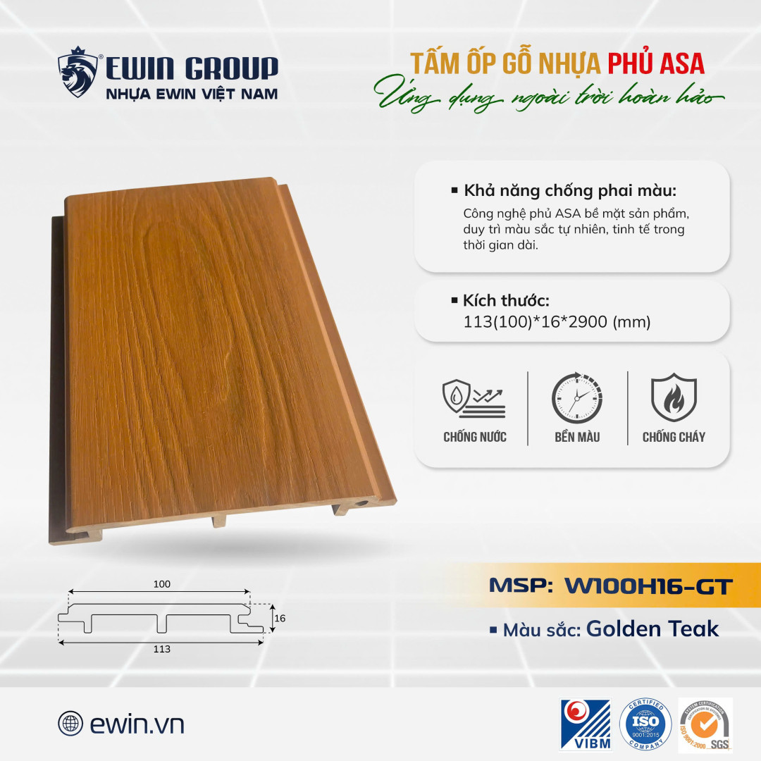 TẤM ỐP GỖ NHỰA PVC PHỦ ASA – MSP W100H16GT ( G. Teak)
