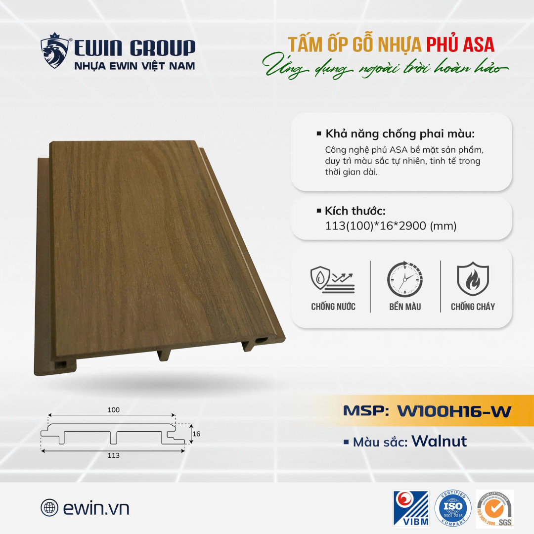 TẤM ỐP GỖ NHỰA PVC PHỦ ASA – MSP W100H16W (Walnut )