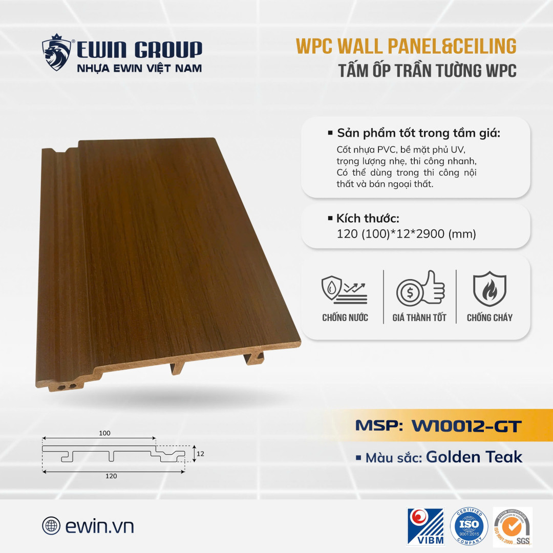 TẤM ỐP GỖ NHỰA PVC  – MSP W10012T ( Golden Teak)
