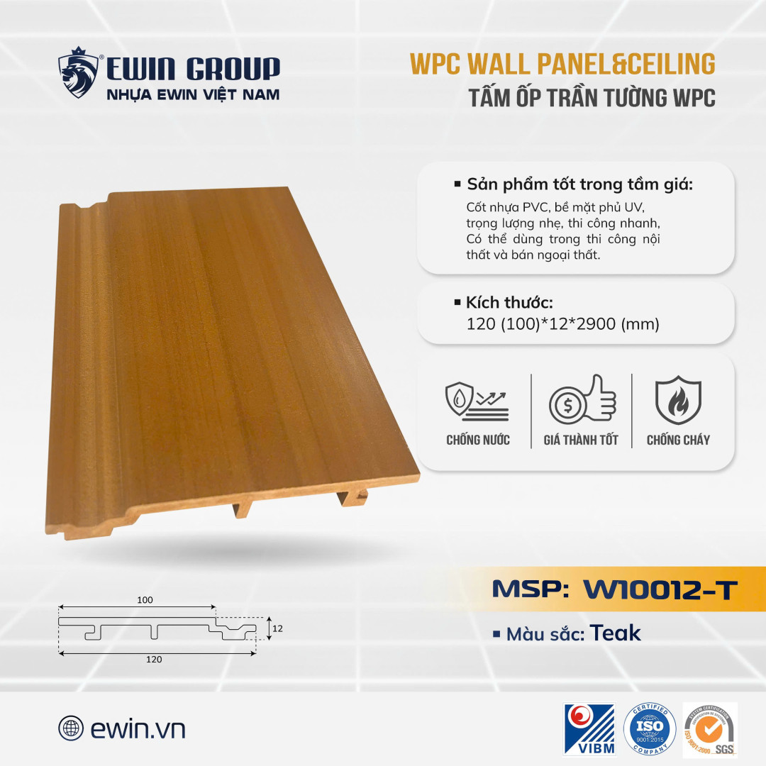 TẤM ỐP GỖ NHỰA PVC  – MSP W10012T (Teak)