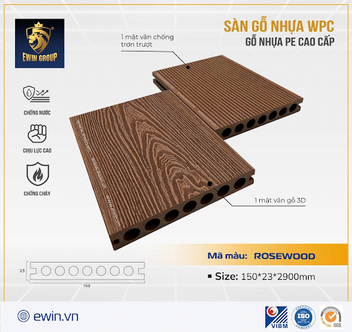 Mẫu sàn gỗ nhựa màu rosewood