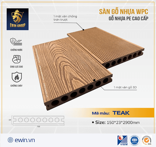 Mẫu sàn gỗ nhựa màu Teak
