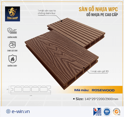 Mẫu sàn gỗ nhựa vân 3D Rosewood