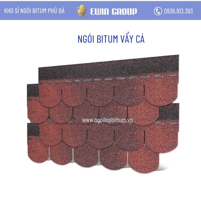 Ngói bitum vẩy cá màu đỏ mix