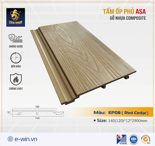 TẤM ỐP GỖ NHỰA PVC PHỦ ASA – MSP EP08 ( Red Cedar)
