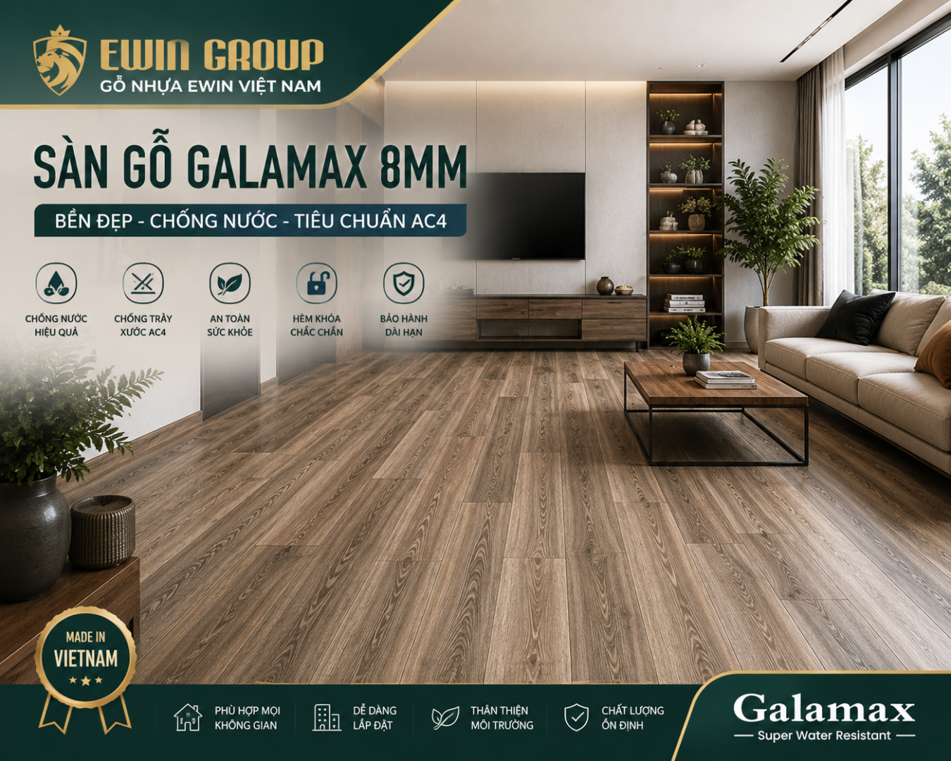 Sàn Gỗ Galamax 8mm