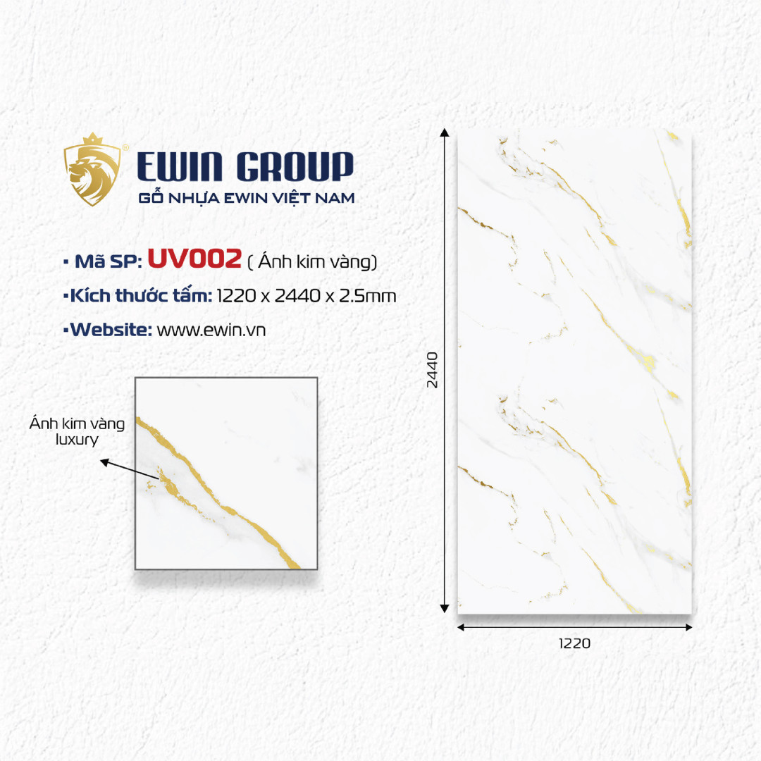 UV002 – Marble Vân trắng mạ vàng